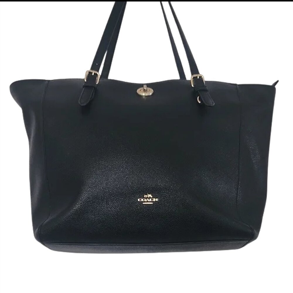 Coach Black Pebbled Leather Tote with Gold Hardware